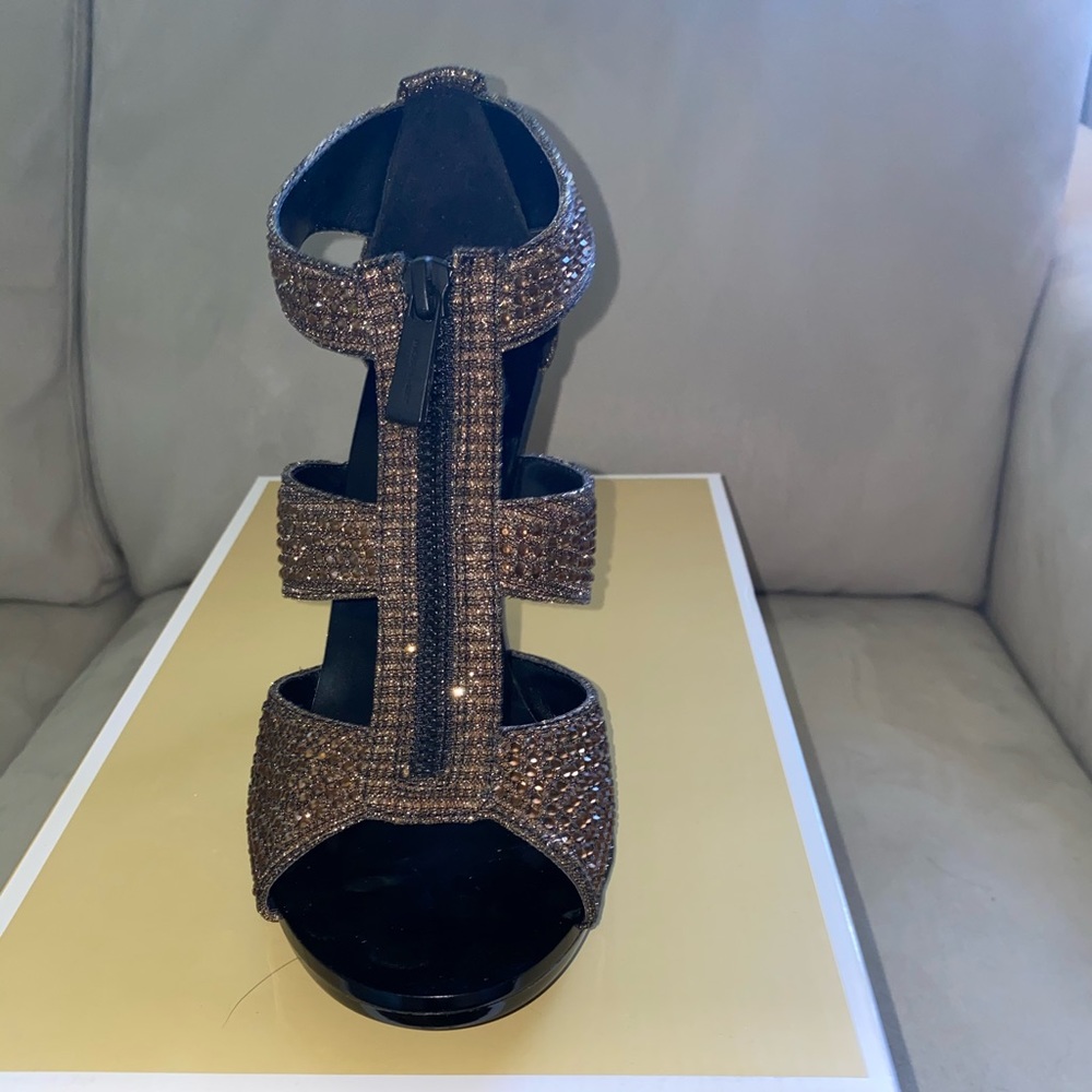 Michael Kors berkley T strap glitter heels in gold